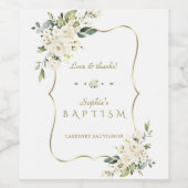 Delikate weiße Blume Goldrahmen Taufe Weinetikett (Einzelnes Label)