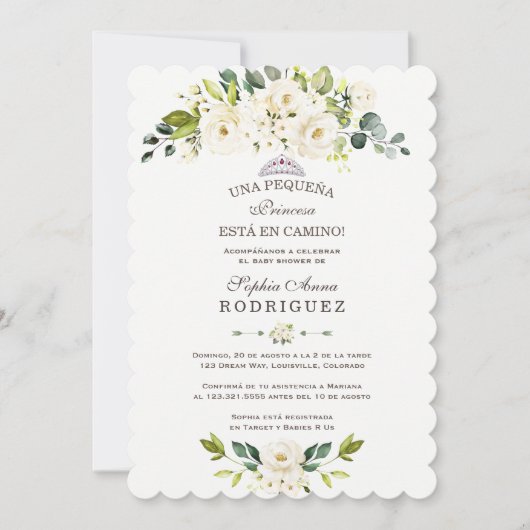 Delikate weiße Blume Invitación de Baby Dusche Einladung (Vorderseite)