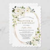 Delikate Weiße Blume Mädchen 1. Geburtstag Taufe Einladung (Vorne/Hinten)