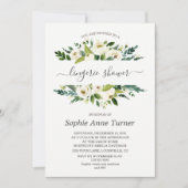 Delikate weiße Blütenkalligraphie Lingerie Dusche Einladung (Vorderseite)