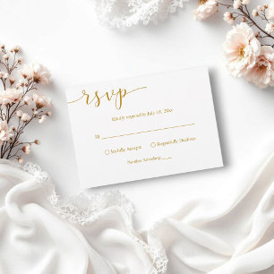 Delikate White and Gold Script Einfache Hochzeit RSVP Karte