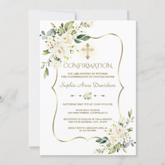 Delikate White Blume Gold Cross Bestätigung Einladung