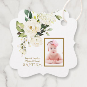 Delikate White Cream Blume Girl Foto Taufe Geschenkanhänger