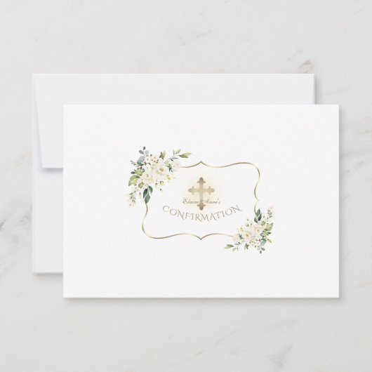 Delikate White Floral Gold Cross Girl Bestätigung Dankeskarte (Rückseite)