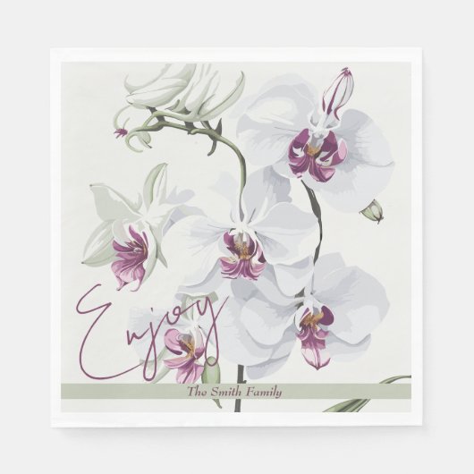 Delikate White Orchids Malerei Papier Napkin Serviette (Vorderseite)