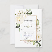 Delikate White Roses Gold Rahmen Wedding RSVP Karte (Vorderseite)