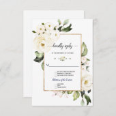 Delikate White Roses Gold Rahmen Wedding RSVP Karte (Vorne/Hinten)