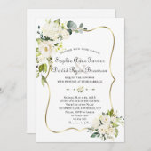 Delikate White Roses Hydrangea Gold Wedding Einladung (Vorne/Hinten)