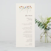 Delikate Wildblume | Beige Garden Hochzeitsessen Menükarte (Stehend Vorderseite)
