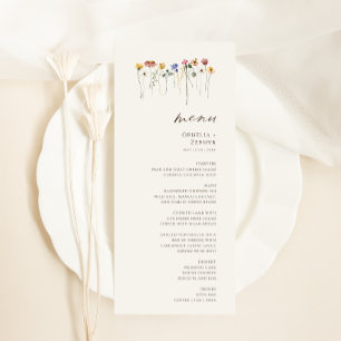Delikate Wildblume Beige Garden Hochzeitsessen Menükarte