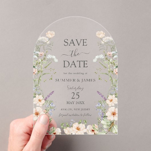 Delikate Wildblume BlumenWedding Save the Date Acryleinladungen (Insitu (Handheld))
