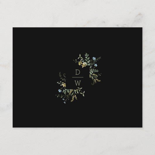 Delikate Wildblume Boho Wedding Black Details Begleitkarte (Rückseite)