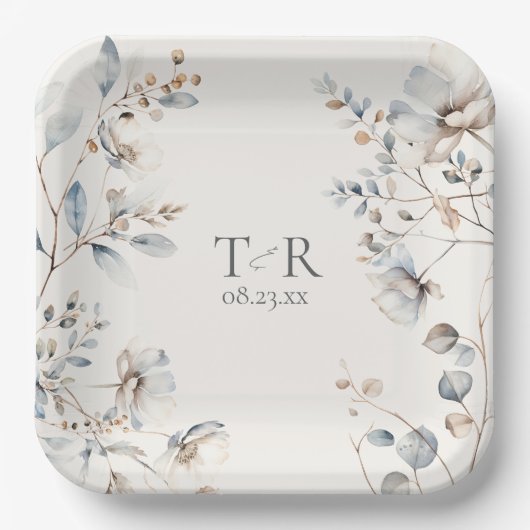 Delikate Wildblume Border Wedding ID1102 Pappteller (Vorderseite)