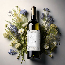 Delikate Wildblume Border Wedding ID1102 Weinetikett