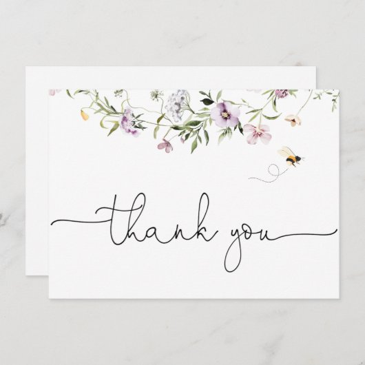 Delikate Wildblume Danke Karte (Vorne/Hinten)