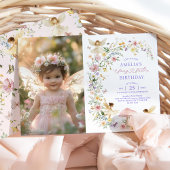 Delikate Wildblume Fairy Erster Geburtstag Foto Einladung