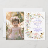 Delikate Wildblume Fairy Erster Geburtstag Foto Einladung (Vorderseite)