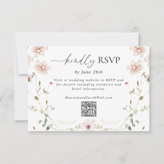 Delikate Wildblume Hochzeit QR-Code RSVP Karte (Vorderseite)