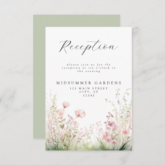 Delikate Wildblume Hochzeitsempfang Begleitkarte (Vorne/Hinten)