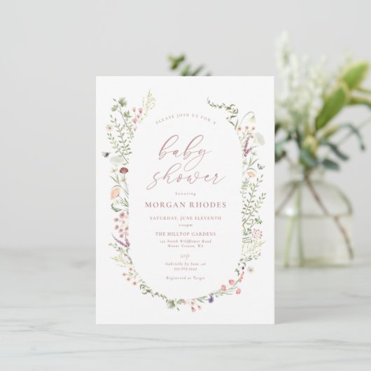 Delikate Wildblume Kinderdusche Einladung (Stehend Vorderseite)