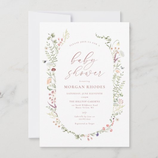 Delikate Wildblume Kinderdusche Einladung (Vorderseite)