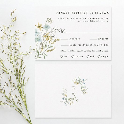 Delikate Wildblume Moderne Boho Wedding RSVP Karte