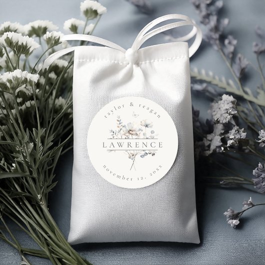 Delikate Wildblume Watercolor Wedding Name ID102 Runder Aufkleber