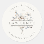 Delikate Wildblume Watercolor Wedding Name ID102 Runder Aufkleber (Vorderseite)