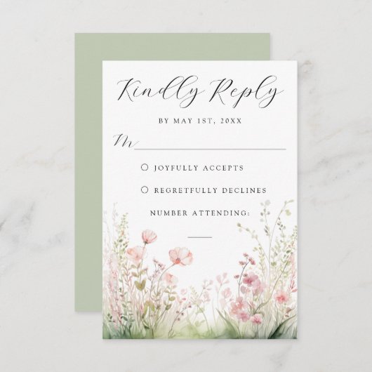 Delikate Wildblume Wedding RSVP Card (Vorne/Hinten)