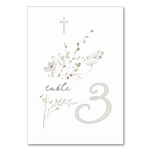 Delikate Wildblumen Bouquet Taufe n 3 Tischnummer (Vorderseite)