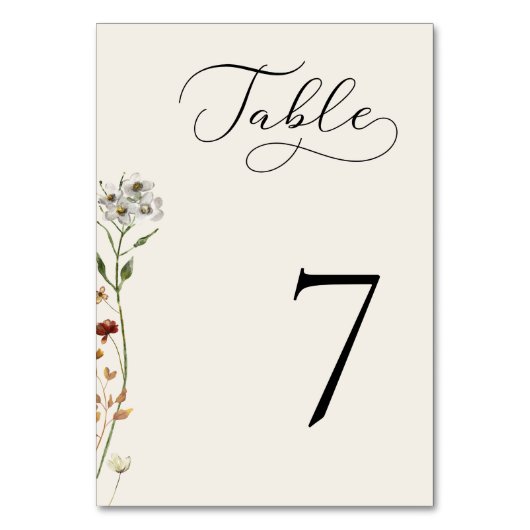 Delikate Wildblumen Elfenbeinhochzeit Tischnummer  (Vorderseite)