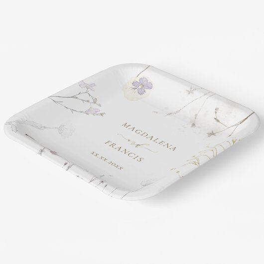 delikate Wildblumen Hochzeit Pappteller (Gewinkelt)