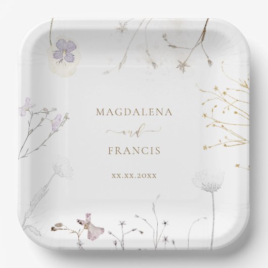 delikate Wildblumen Hochzeit Pappteller (Vorderseite)