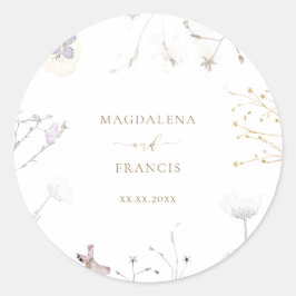 delikate Wildblumen Hochzeit Runder Aufkleber