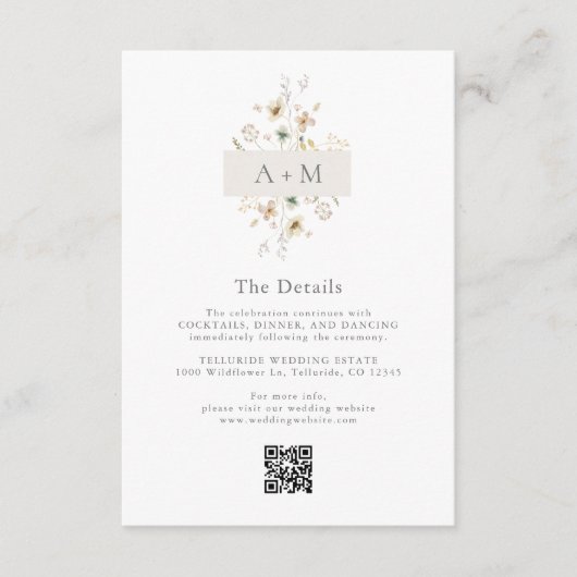 Delikate Wildblumen Hochzeitsdetails Begleitkarte (Vorderseite)