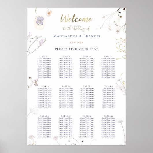 delikate Wildblumen Hochzeitskarte Poster (Vorne)