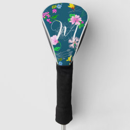 Delikate Wildblumen in dunkelblau. Custom Golf Headcover