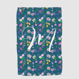 Delikate Wildblumen in dunkelblau. Custom Golfhandtuch