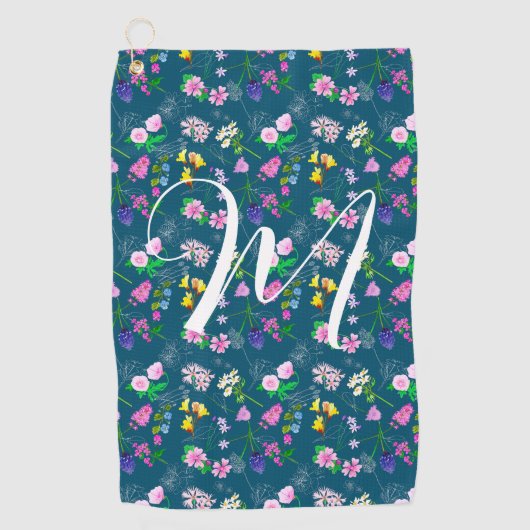 Delikate Wildblumen in dunkelblau. Custom Golfhandtuch (Vorderseite)