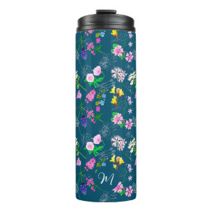 Delikate Wildblumen in dunkelblau. Custom. Thermosbecher