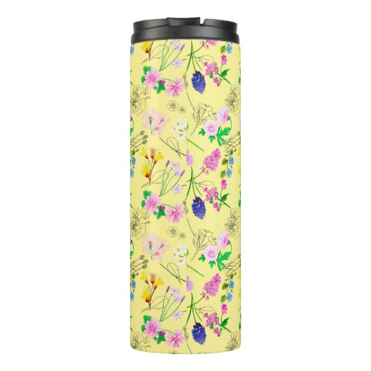 Delikate Wildblumen in hellgelb. Custom. Thermosbecher (Rückseite)