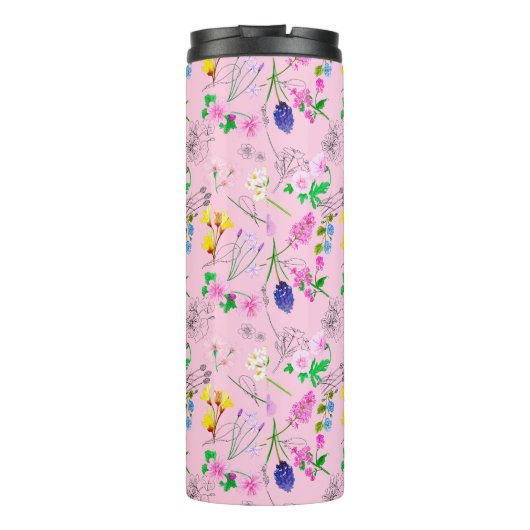 Delikate Wildblumen in hellrosa. Custom. Thermosbecher (Rückseite)