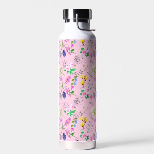 Delikate Wildblumen in hellrosa. Custom. Trinkflasche (Links)