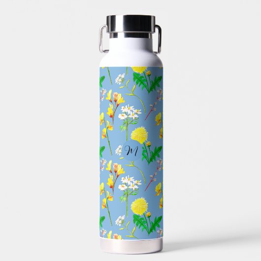 Delikate Wildblumen in Himmelblau. Custom. Trinkflasche (Vorne)