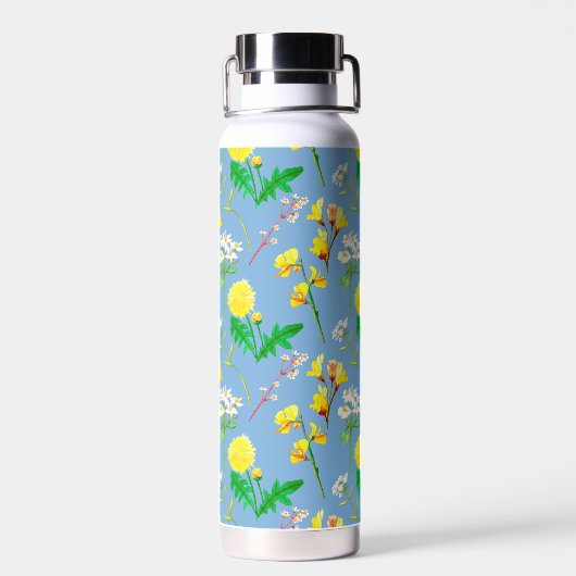 Delikate Wildblumen in Himmelblau. Custom. Trinkflasche (Rückseite)