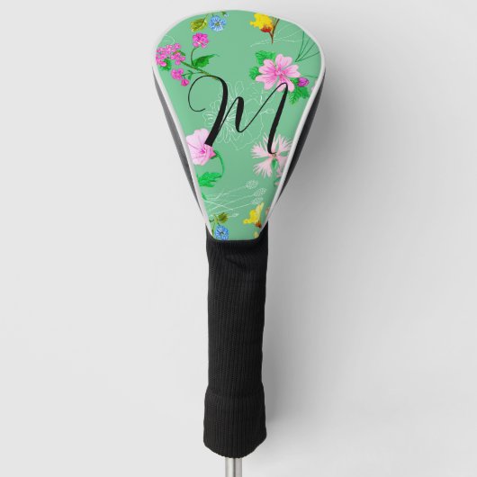Delikate Wildblumen in Minzgrün. Custom Golf Headcover (Vorderseite)