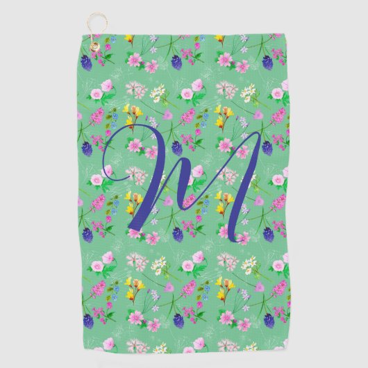 Delikate Wildblumen in Minzgrün. Custom Golfhandtuch (Vorderseite)