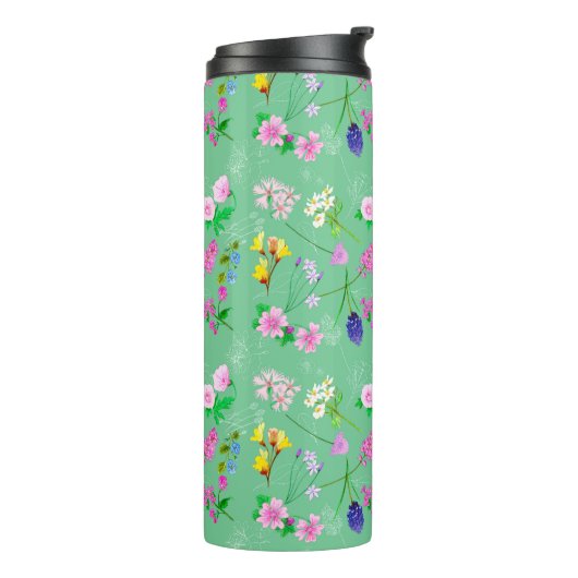 Delikate Wildblumen in Minzgrün. Custom. Thermosbecher (Nach links gedreht)