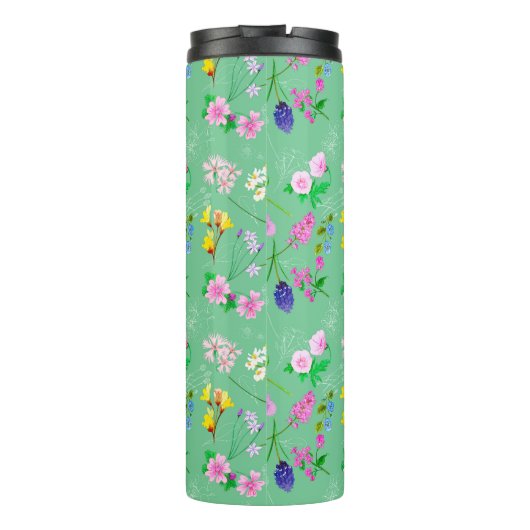 Delikate Wildblumen in Minzgrün. Custom. Thermosbecher (Rückseite)