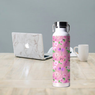 Delikate Wildblumen in Rosa. Custom. Trinkflasche